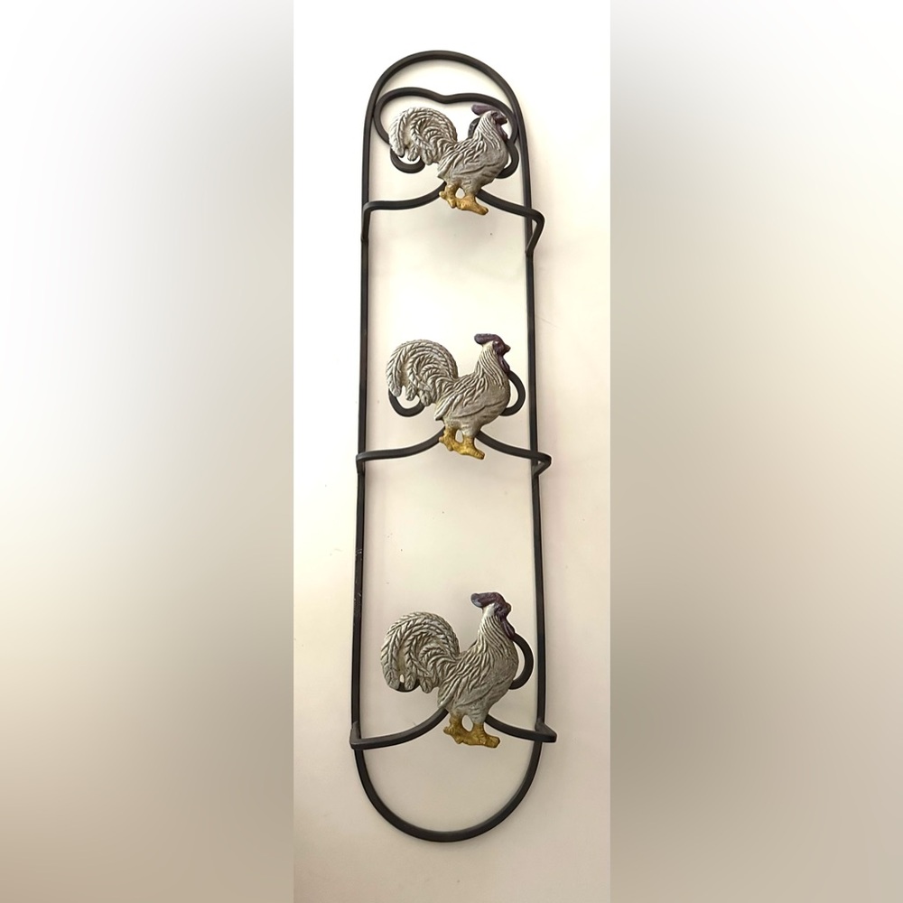 Cast Iron Rooster Wall Rack Decor for Plates Provence Lucky Rustic Farmhouse HTF
